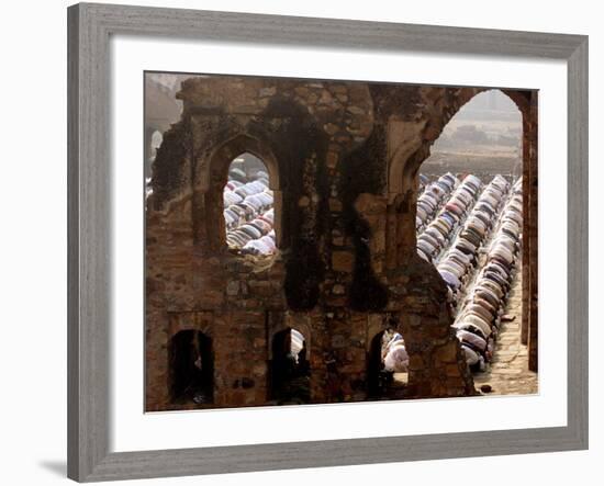 Muslims Offer Eid Prayers at the Ruins of Jami Mosque, Which was Built in 1345 AD-Manish Swarup-Framed Photographic Print