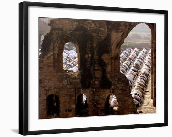 Muslims Offer Eid Prayers at the Ruins of Jami Mosque, Which was Built in 1345 AD-Manish Swarup-Framed Photographic Print