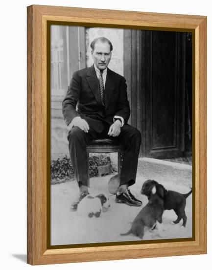 Mustafa Kemal Ataturk, President of Turkey, with His Pet Dogs, Ca. 1930-null-Framed Stretched Canvas