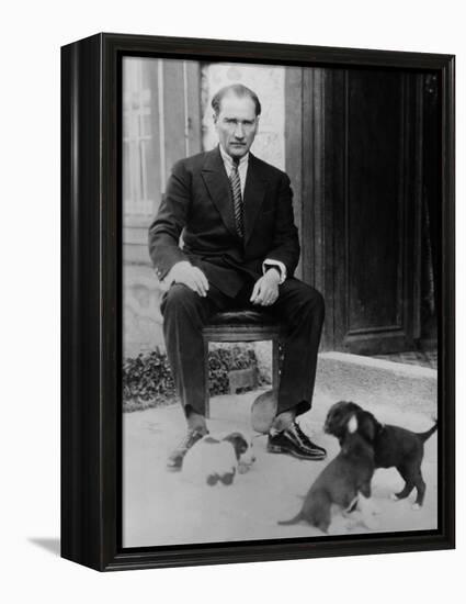 Mustafa Kemal Ataturk, President of Turkey, with His Pet Dogs, Ca. 1930-null-Framed Stretched Canvas