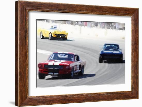 Mustang and Corvette Racing Watercolor-NaxArt-Framed Art Print