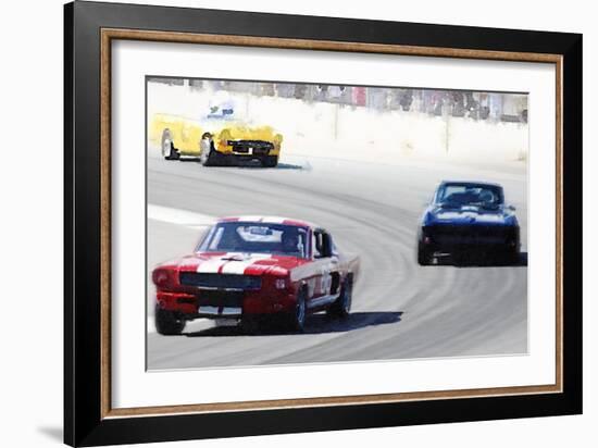 Mustang and Corvette Racing Watercolor-NaxArt-Framed Art Print