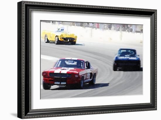 Mustang and Corvette Racing Watercolor-NaxArt-Framed Art Print