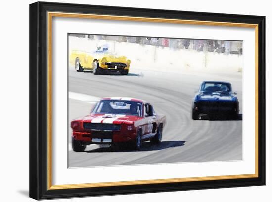 Mustang and Corvette Racing Watercolor-NaxArt-Framed Art Print