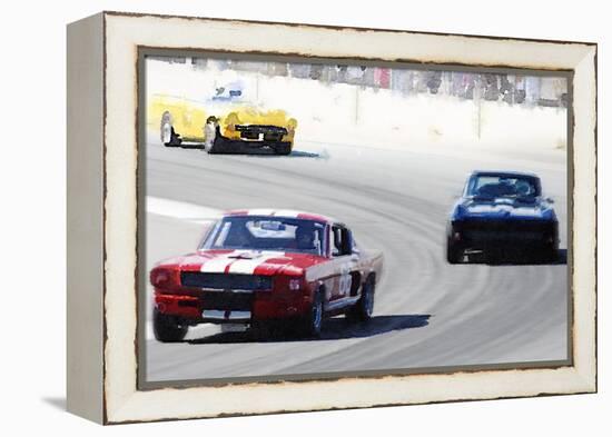 Mustang and Corvette Racing Watercolor-NaxArt-Framed Stretched Canvas