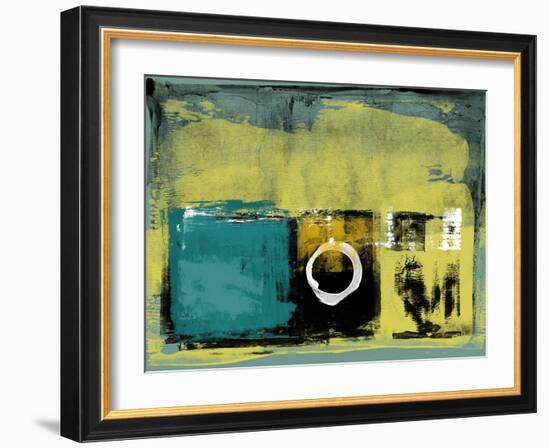 Mustard and Sea Green Abstract Study-Emma Moore-Framed Art Print