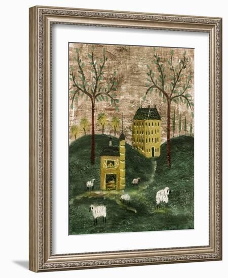 Mustard Yellow Sheep Barn Farm-Cheryl Bartley-Framed Giclee Print