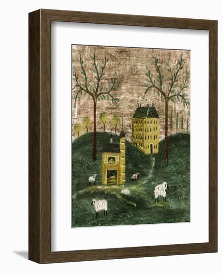 Mustard Yellow Sheep Barn Farm-Cheryl Bartley-Framed Giclee Print