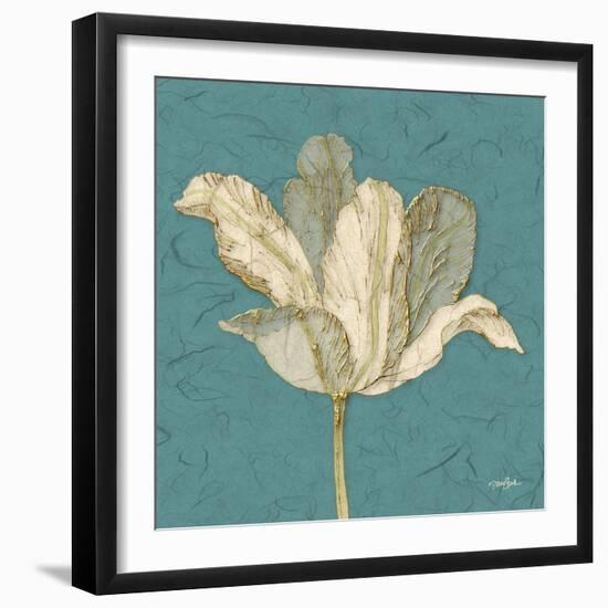 Muted Teal Behind Tulip-Diane Stimson-Framed Art Print