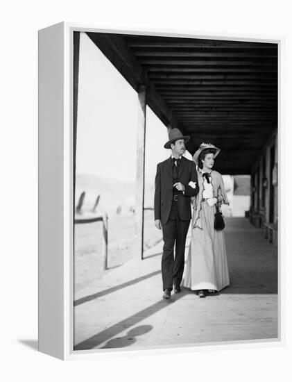 MY DARLING CLEMENTINE, 1946 directed by JOHN FORD Heny Fonda and Cathy Downs (b/w photo)-null-Framed Stretched Canvas