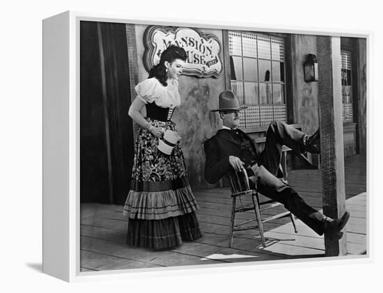 MY DARLING CLEMENTINE, 1946 directed by JOHN FORD Linda Darnell and Henry Fonda (b/w photo)-null-Framed Stretched Canvas