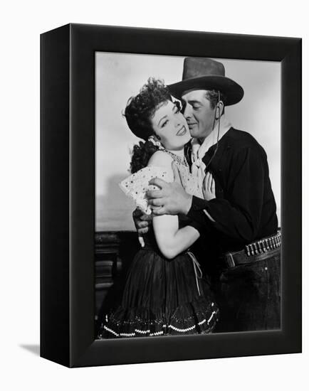 MY DARLING CLEMENTINE, 1946 directed by JOHN FORD Linda Darnell and Victor Mature (b/w photo)-null-Framed Stretched Canvas