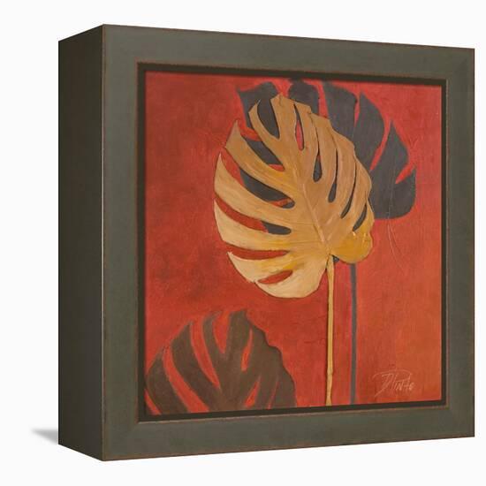 My Fashion Leaves on Red I-Patricia Pinto-Framed Stretched Canvas