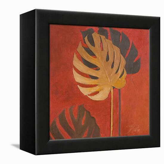 My Fashion Leaves on Red I-Patricia Pinto-Framed Stretched Canvas