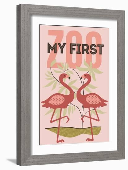 My First Zoo - Flamingo - Pink-Lantern Press-Framed Premium Giclee Print