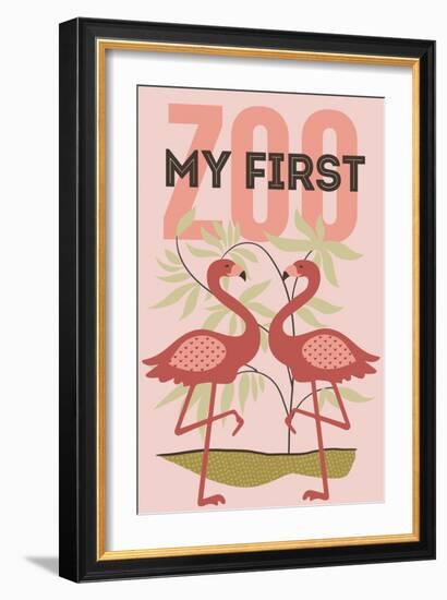 My First Zoo - Flamingo - Pink-Lantern Press-Framed Premium Giclee Print