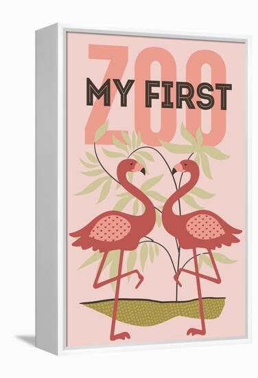 My First Zoo - Flamingo - Pink-Lantern Press-Framed Stretched Canvas