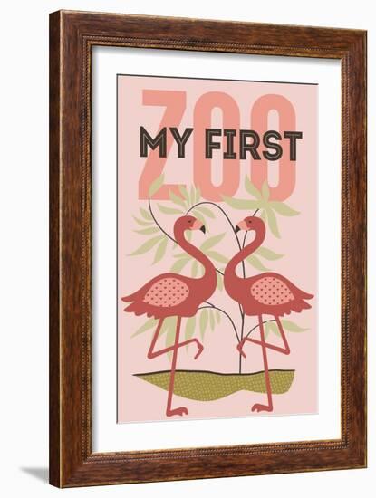 My First Zoo - Flamingo - Pink-Lantern Press-Framed Art Print