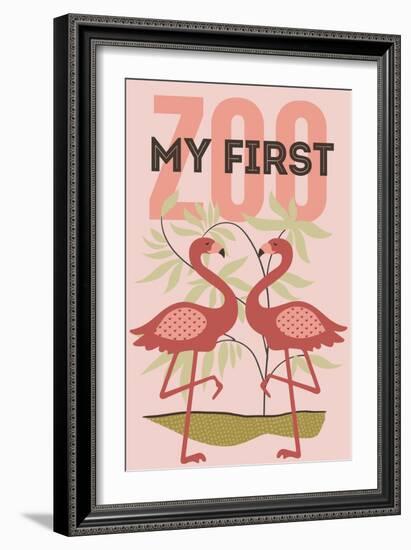 My First Zoo - Flamingo - Pink-Lantern Press-Framed Art Print