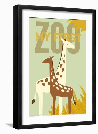 My First Zoo - Giraffe - Yellow-Lantern Press-Framed Art Print