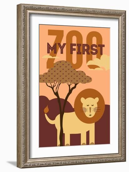 My First Zoo - Lion - Orange-Lantern Press-Framed Premium Giclee Print
