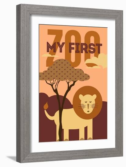 My First Zoo - Lion - Orange-Lantern Press-Framed Premium Giclee Print