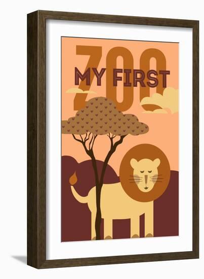 My First Zoo - Lion - Orange-Lantern Press-Framed Premium Giclee Print