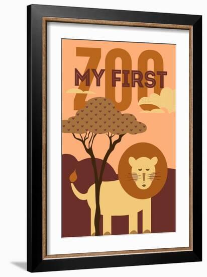 My First Zoo - Lion - Orange-Lantern Press-Framed Premium Giclee Print