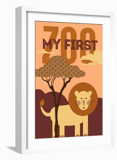 My First Zoo - Lion - Orange-Lantern Press-Framed Premium Giclee Print