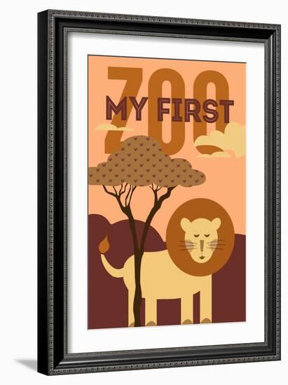 My First Zoo - Lion - Orange-Lantern Press-Framed Premium Giclee Print