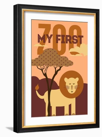 My First Zoo - Lion - Orange-Lantern Press-Framed Premium Giclee Print