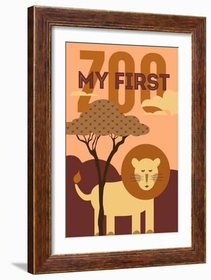 My First Zoo - Lion - Orange-Lantern Press-Framed Art Print