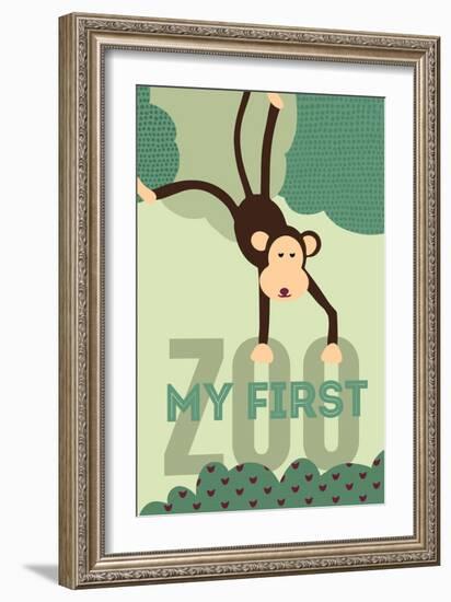 My First Zoo - Monkey - Green-Lantern Press-Framed Premium Giclee Print