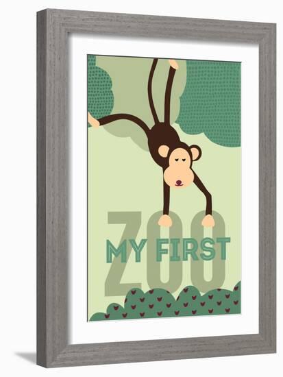 My First Zoo - Monkey - Green-Lantern Press-Framed Premium Giclee Print