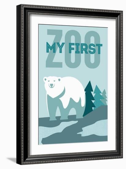 My First Zoo - Polar Bear - Blue-Lantern Press-Framed Art Print