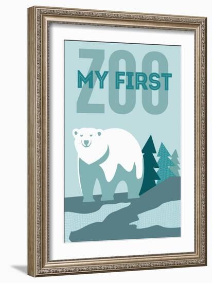 My First Zoo - Polar Bear - Blue-Lantern Press-Framed Premium Giclee Print