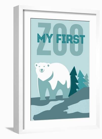 My First Zoo - Polar Bear - Blue-Lantern Press-Framed Premium Giclee Print