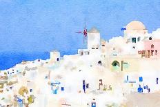 Watercolor Drawing Picture Landscpe View of Small Town at Santorini,Oia at Greece.-My Golden life-Art Print