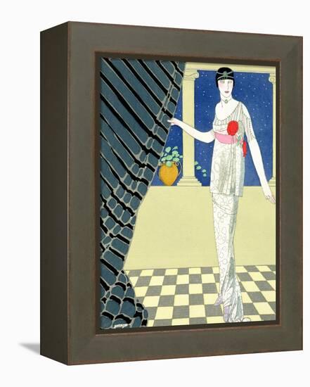 My Guests Have Not Arrived, Illustration of a Woman in a Dress by Redfern-Georges Barbier-Framed Premier Image Canvas