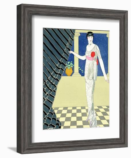 My Guests Have Not Arrived, Illustration of a Woman in a Dress by Redfern-Georges Barbier-Framed Giclee Print