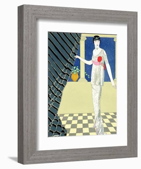 My Guests Have Not Arrived, Illustration of a Woman in a Dress by Redfern-Georges Barbier-Framed Giclee Print