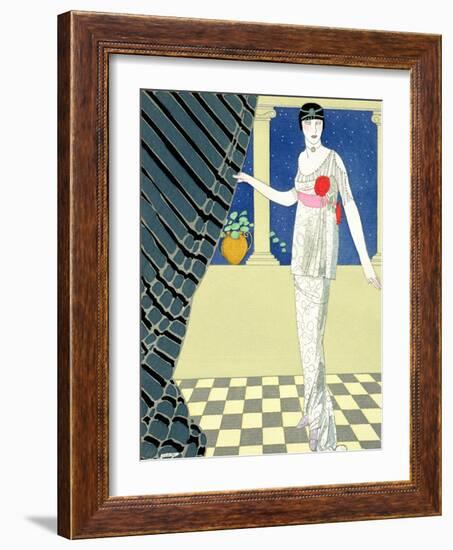 My Guests Have Not Arrived, Illustration of a Woman in a Dress by Redfern-Georges Barbier-Framed Giclee Print