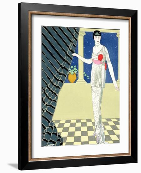 My Guests Have Not Arrived, Illustration of a Woman in a Dress by Redfern-Georges Barbier-Framed Giclee Print