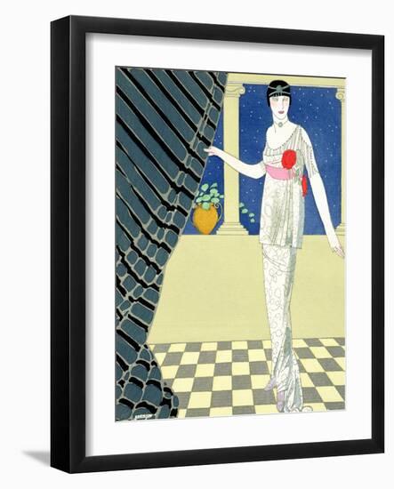 My Guests Have Not Arrived, Illustration of a Woman in a Dress by Redfern-Georges Barbier-Framed Giclee Print