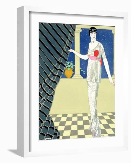 My Guests Have Not Arrived, Illustration of a Woman in a Dress by Redfern-Georges Barbier-Framed Giclee Print