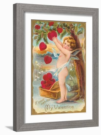 My Valentine, Cupid Picking Hearts-null-Framed Art Print