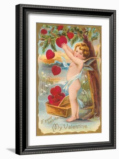 My Valentine, Cupid Picking Hearts-null-Framed Art Print