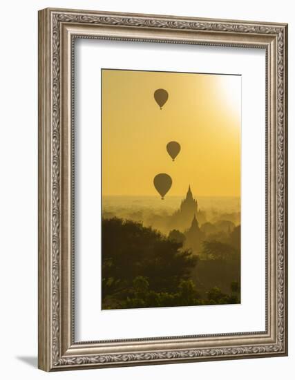 Myanmar. Bagan. Hot Air Balloons Rising over the Temples of Bagan-Inger Hogstrom-Framed Photographic Print