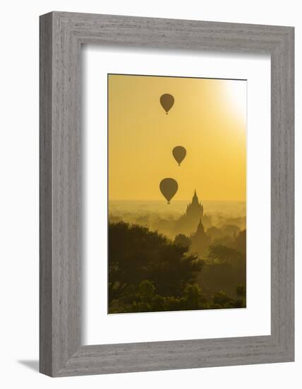 Myanmar. Bagan. Hot Air Balloons Rising over the Temples of Bagan-Inger Hogstrom-Framed Photographic Print