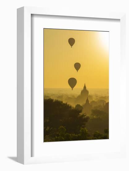 Myanmar. Bagan. Hot Air Balloons Rising over the Temples of Bagan-Inger Hogstrom-Framed Photographic Print